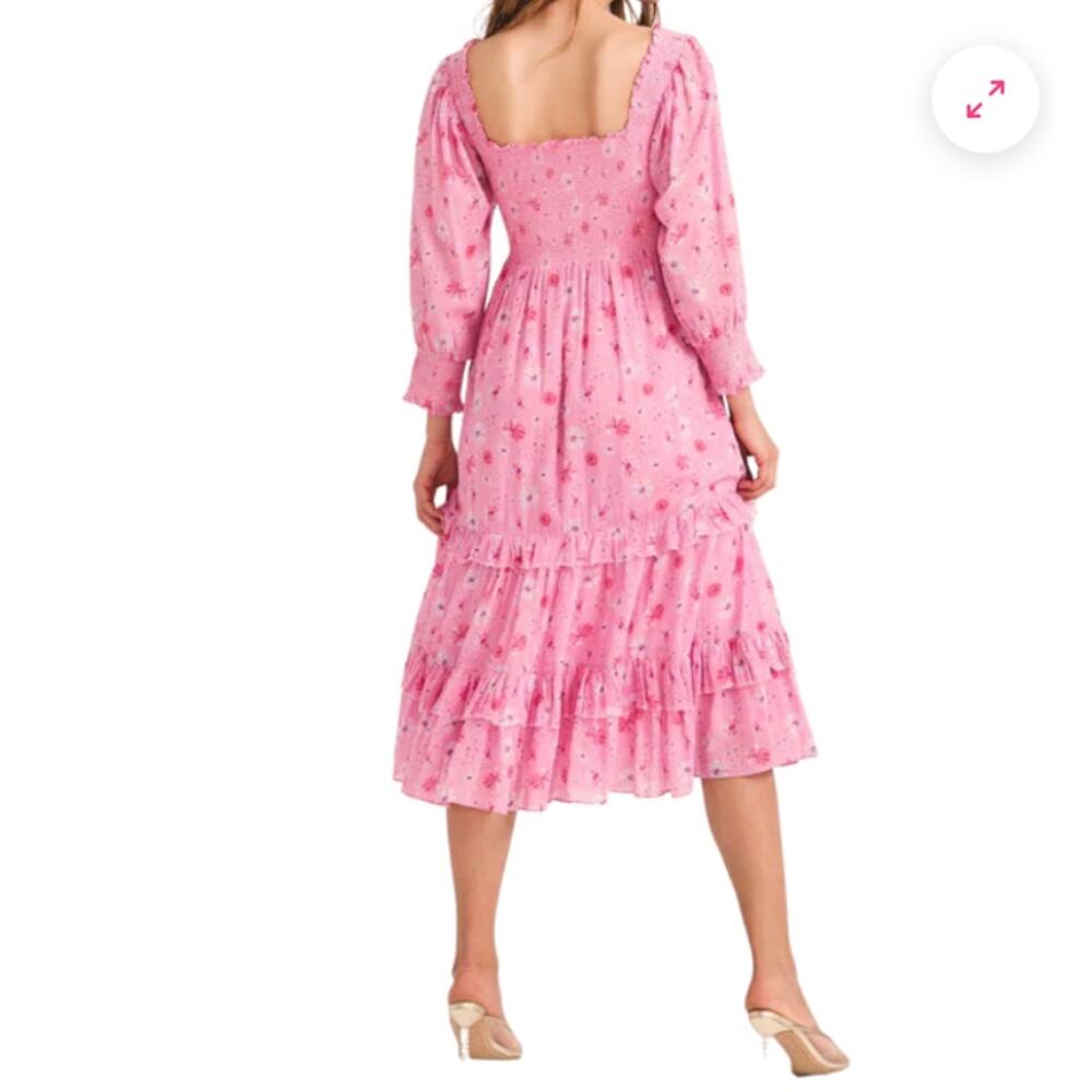 LoveShackFancy Miri Dress in Coral Blaze Pink Small Womens Midi Floral - Picture 4 of 8